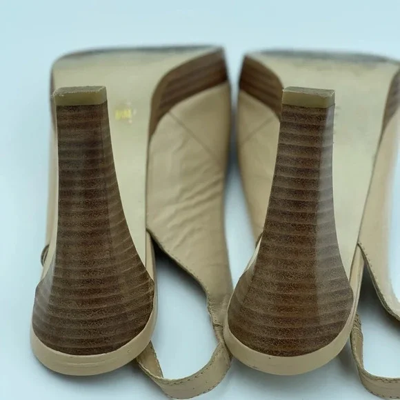 Gianni Bini tan wood heel open toe slingback high heel sandal - Picture 5 of 7